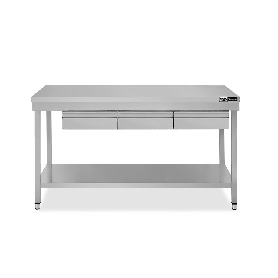 Mesa de acero inoxidable con 3 cajones L 1500 mm x P 700 mm x A 865 mm