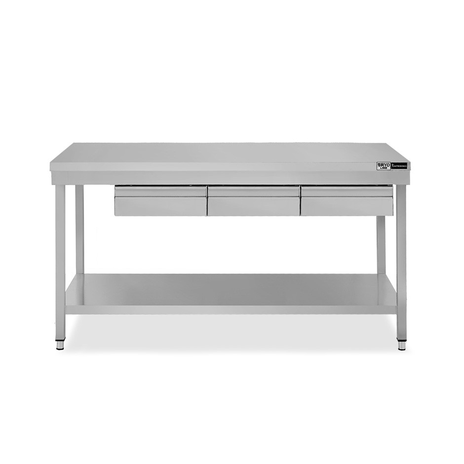 Mesa de acero inoxidable con 3 cajones L 1600 mm x P 700 mm x A 865 mm
