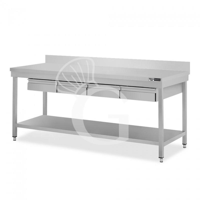 copy of Tavolo inox ripiano alzatina 4 cassetti L 2000 mm x P 700 mm x H 950 mm