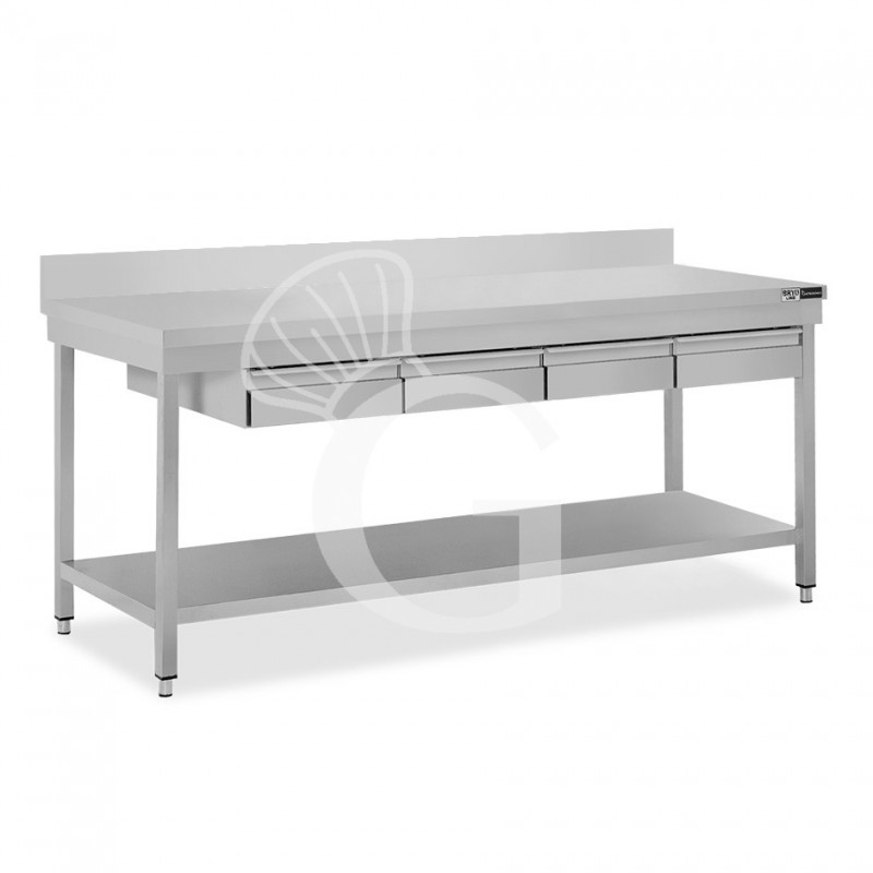 copy of Tavolo inox ripiano alzatina 4 cassetti L 2000 mm x P 700 mm x H 950 mm