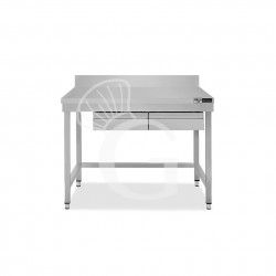 Mesa de trabajo de acero inoxidable con 2 cajones y peto trasero L 1000 mm x P 600 mm x A 965 mm