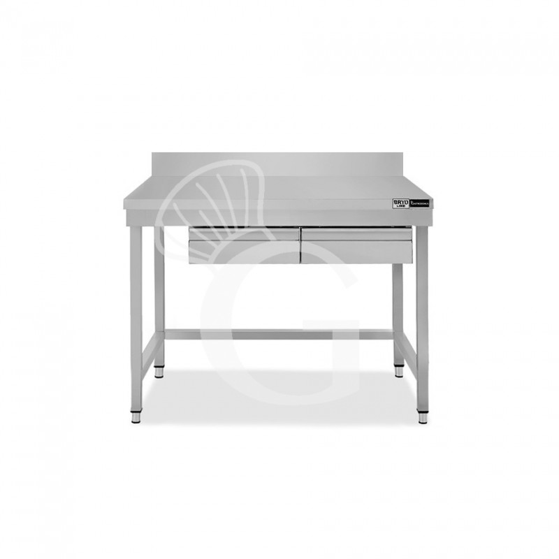 Mesa de trabajo de acero inoxidable con 2 cajones y peto trasero L 1000 mm x P 600 mm x A 965 mm Mesa de trabajo de acero inoxidable con 2 cajones y peto trasero L 1000 mm x P 600 mm x A 965 mm