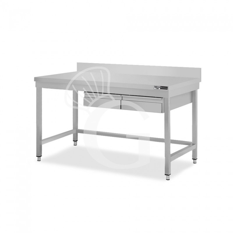 Mesa de acero inoxidable con 2 cajones y peto L 1200 mm x P 700 mm x A 965 mm