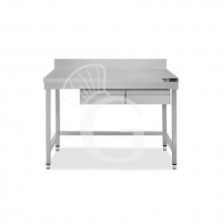 Mesa de acero inoxidable con 2 cajones y peto L 1200 mm x P 700 mm x A 965 mm