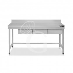 Mesa de acero inoxidable con 3 cajones y alzatina, L 1700 mm × P 700 mm × H 965 mm