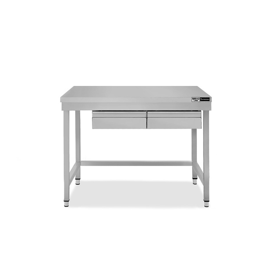 Mesa de acero inoxidable con 2 cajones L 1000 mm x P 600 mm x A 865 mm