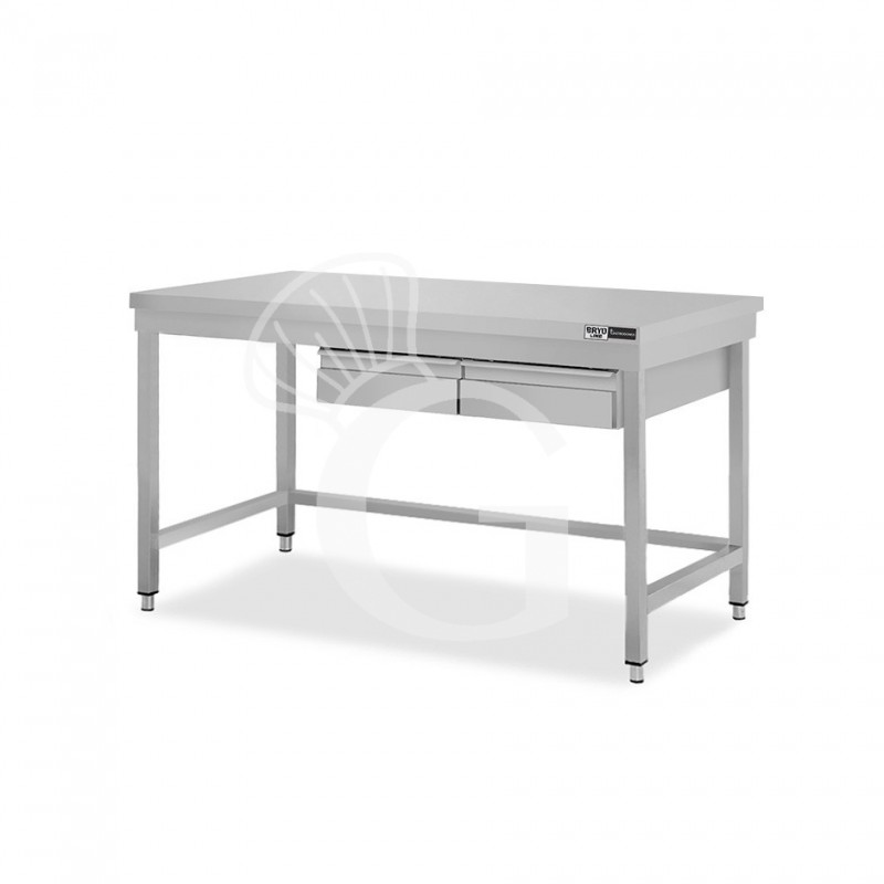 Mesa de acero inoxidable con 2 cajones L 1300 mm x P 600 mm x A 865 mm