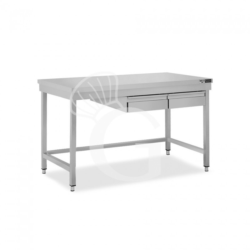 Mesa de acero inoxidable con 2 cajones L 1300 mm x P 600 mm x A 865 mm
