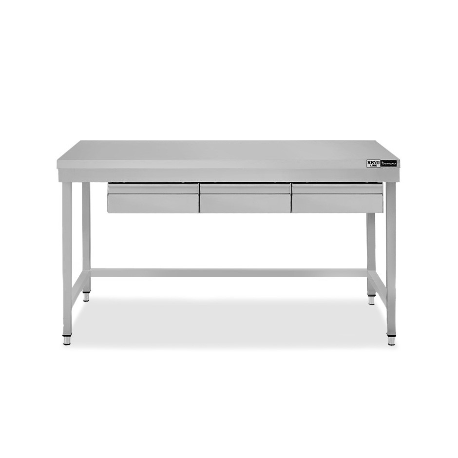 Mesa de trabajo de acero inoxidable con 3 cajones L 1500 mm x P 600 mm x A 865 mm