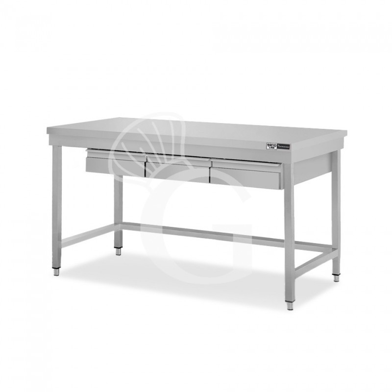 Mesa de acero inoxidable con 3 cajones L 1400 mm x P 700 mm x A 865 mm