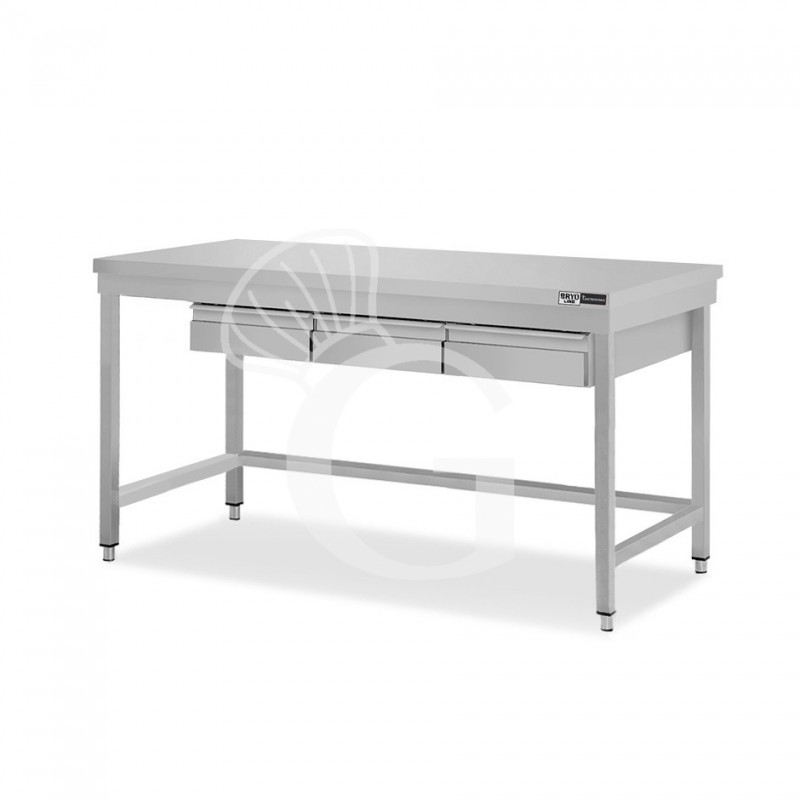 Mesa de acero inoxidable con 3 cajones L 1600 mm x P 700 mm x A 865 mm