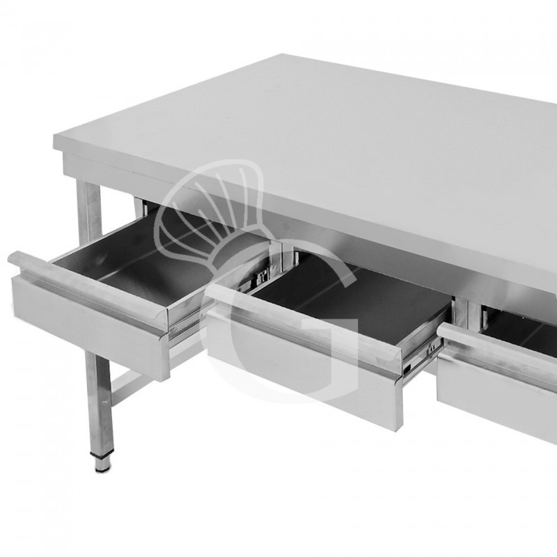Mesa de acero inoxidable con 3 cajones L 1600 mm x P 700 mm x A 865 mm