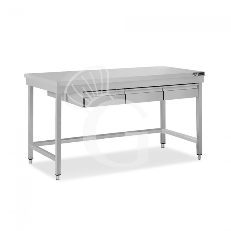 Mesa de acero inoxidable con 3 cajones L 1600 mm x P 700 mm x A 865 mm
