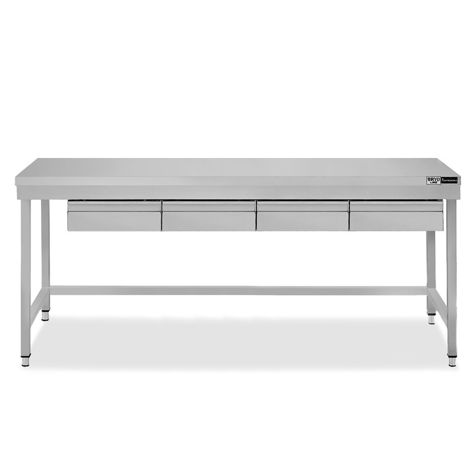 Mesa de acero inoxidable con 4 cajones L 1800 mm x P 600 mm x A 865 mm