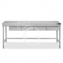 Mesa de acero inoxidable con 4 cajones L 2000 mm x P 600 mm x A 865 mm