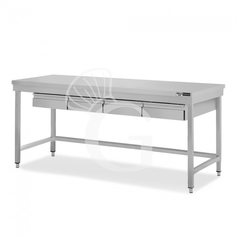Mesa de acero inoxidable con 4 cajones L 1800 mm x P 700 mm x A 865 mm