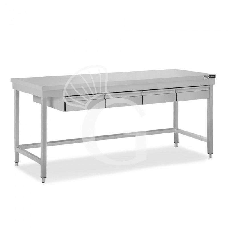 Mesa de acero inoxidable con 4 cajones L 1800 mm x P 700 mm x A 865 mm