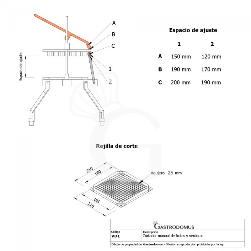 Cortador manual de frutas y verduras palitos L 320 mm x P 440 mm x A 530 mm