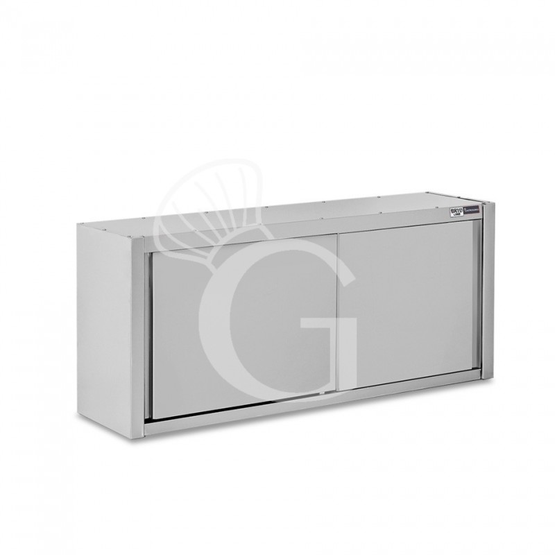 Armario de pared con puertas correderas de acero inoxidable con 1 estante, L 1700 mm x P 400 mm x A 650 mm