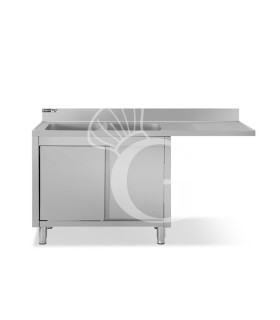 Fregadero con mueble y hueco para lavavajillas, 2 cubetas, escurridor a la derecha, L1800xP600xA965mm-agujero para grifo Ø32mm