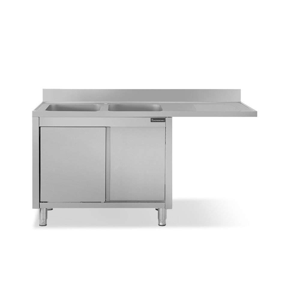 Fregadero con mueble y hueco para lavavajillas, 2 cubetas, escurridor a la derecha L 1800 mm x P 700 mm x A 950 mm