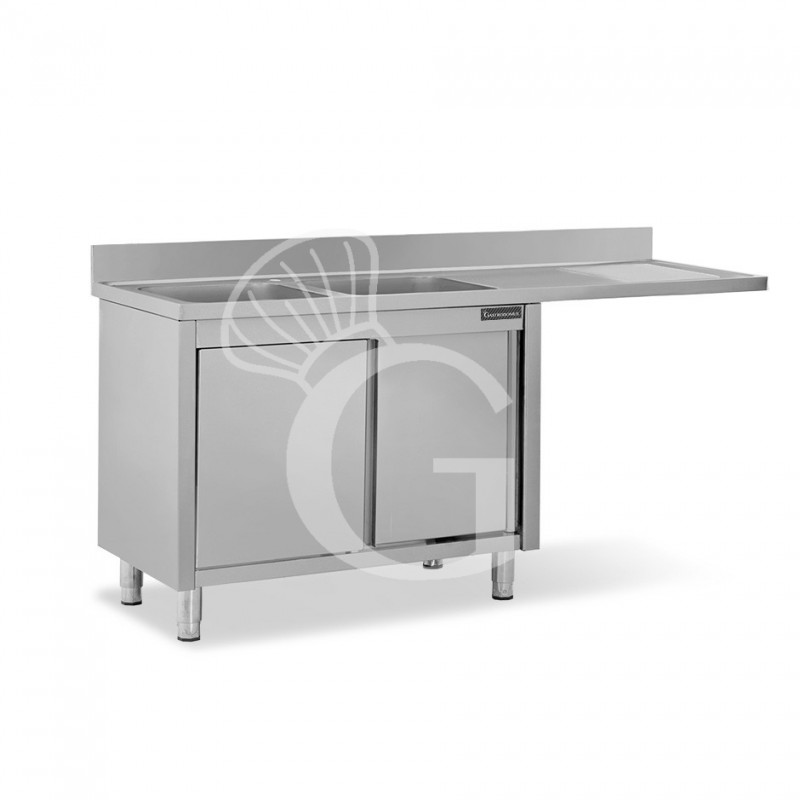 Fregadero con mueble y hueco para lavavajillas, 2 cubetas, escurridor a la derecha L 2000 mm x P 600 mm x A 950 mm