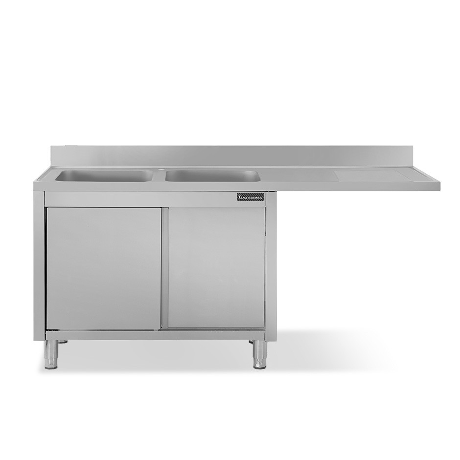 Fregadero con mueble y hueco para lavavajillas, 2 cubetas, escurridor a la derecha L 2000 mm x P 700 mm x A 950 mm