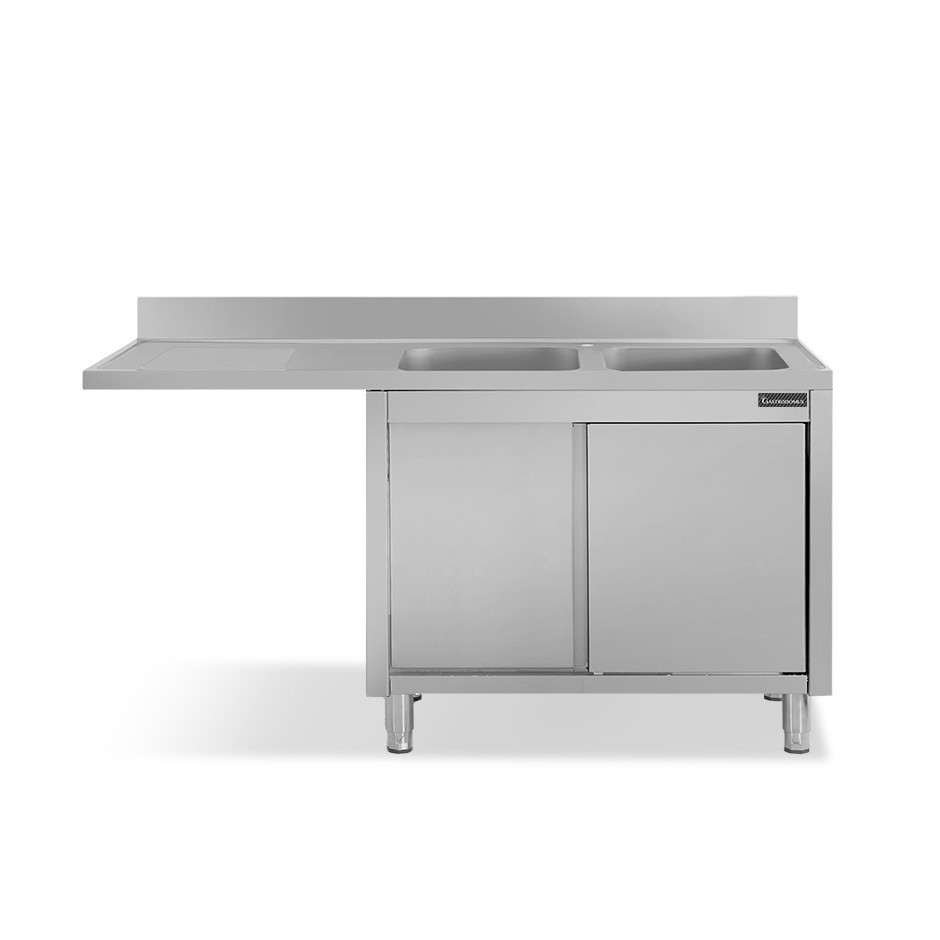 Fregadero con mueble y hueco para lavavajillas, 2 cubetas, escurridor a la izquierda L 1800 mm x P 700 mm x A 950 mm