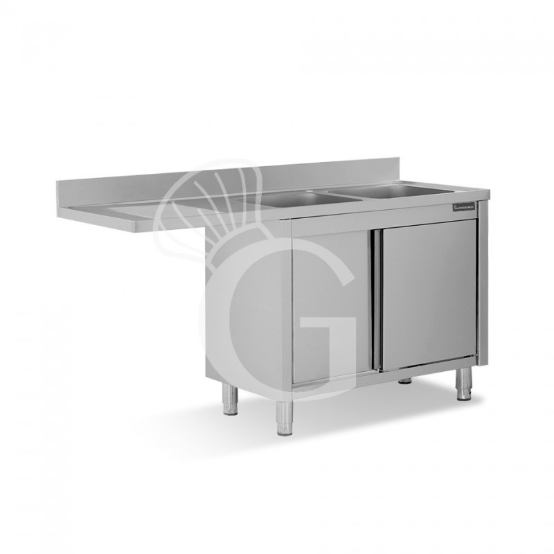 Fregadero con mueble y hueco para lavavajillas, 2 cubetas, escurridor a la izquierda L 1800 mm x P 700 mm x A 950 mm