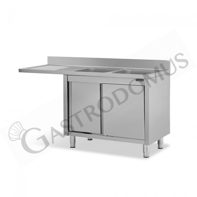 Fregadero con mueble y hueco para lavavajillas, 2 cubetas, escurridor a la izquierda L 1700 mm x P 700 mm x A 950 mm