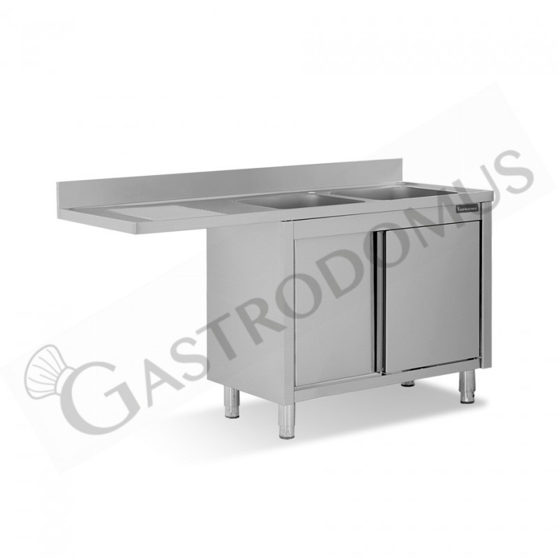 Fregadero con mueble y hueco para lavavajillas, 2 cubetas, escurridor a la izquierda L 1700 mm x P 700 mm x A 950 mm