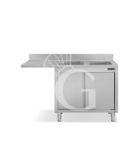 Fregadero con mueble y hueco para lavavajillas, 2 cubetas, escurridor a la izquierda L 1500 mm x P 700 mm x A 950 mm