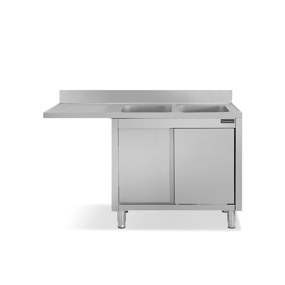 Fregadero con mueble y hueco para lavavajillas, 2 cubetas, escurridor a la izquierda L 1500 mm x P 700 mm x A 950 mm