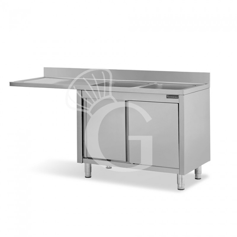 Fregadero con mueble y hueco para lavavajillas, 2 cubetas, escurridor a la izquierda L 2000 mm x P 700 mm x A 950 mm