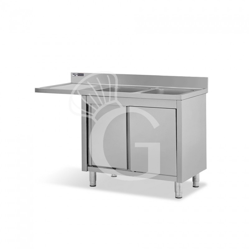 Fregadero con mueble y hueco para lavavajillas, 2 cubetas, escurridor a la izquierda L 1600 mm x P 600 mm x A 965 mm