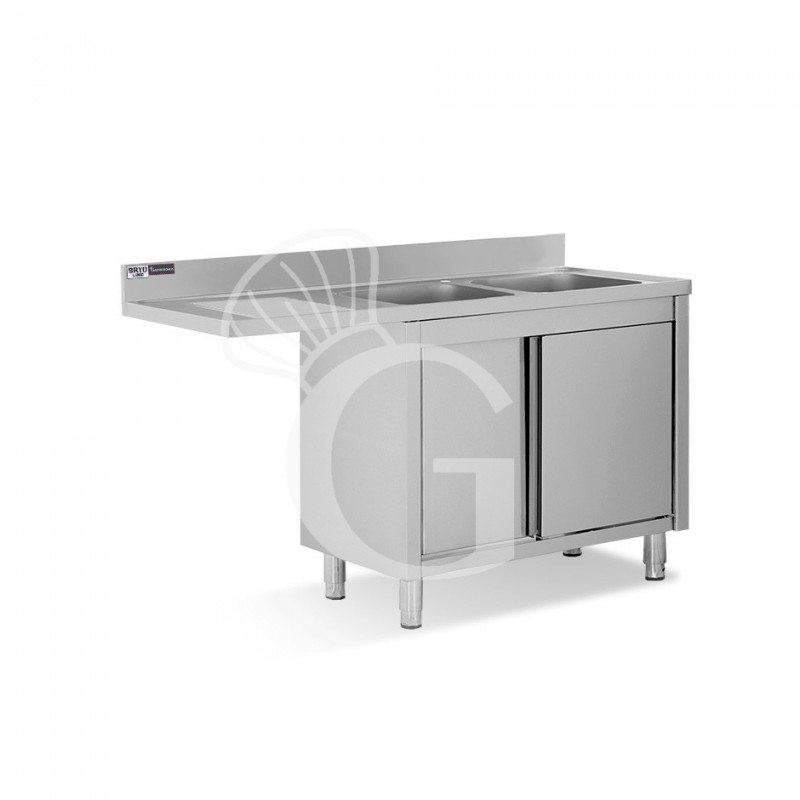 Fregadero con mueble y hueco para lavavajillas, 2 cubetas, escurridor a la izquierda L 1600 mm x P 600 mm x A 965 mm