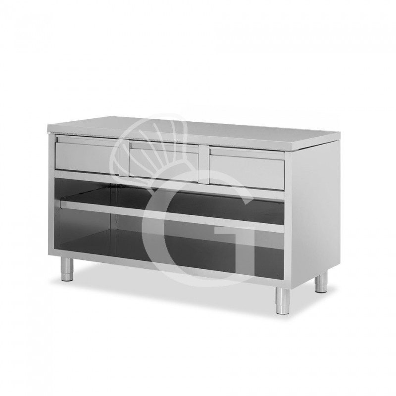 Mesa contrabarra de acero inoxidable con 3 cajones L 1600 mm x P 700 mm x A 850 mm