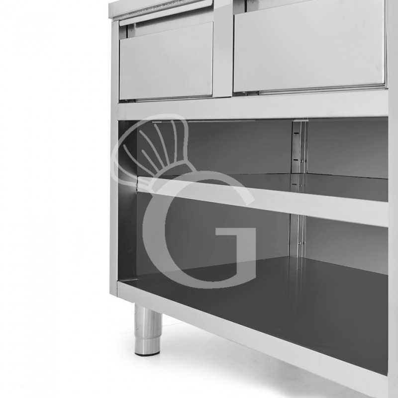 mesa contrabarra de acero inoxidable con 2 cajones l 1000 mm x p 600 mm x a 850 mm