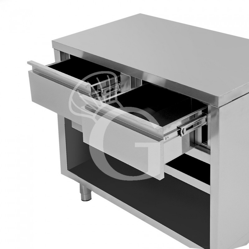 mesa contrabarra de acero inoxidable con 2 cajones l 1000 mm x p 600 mm x a 850 mm