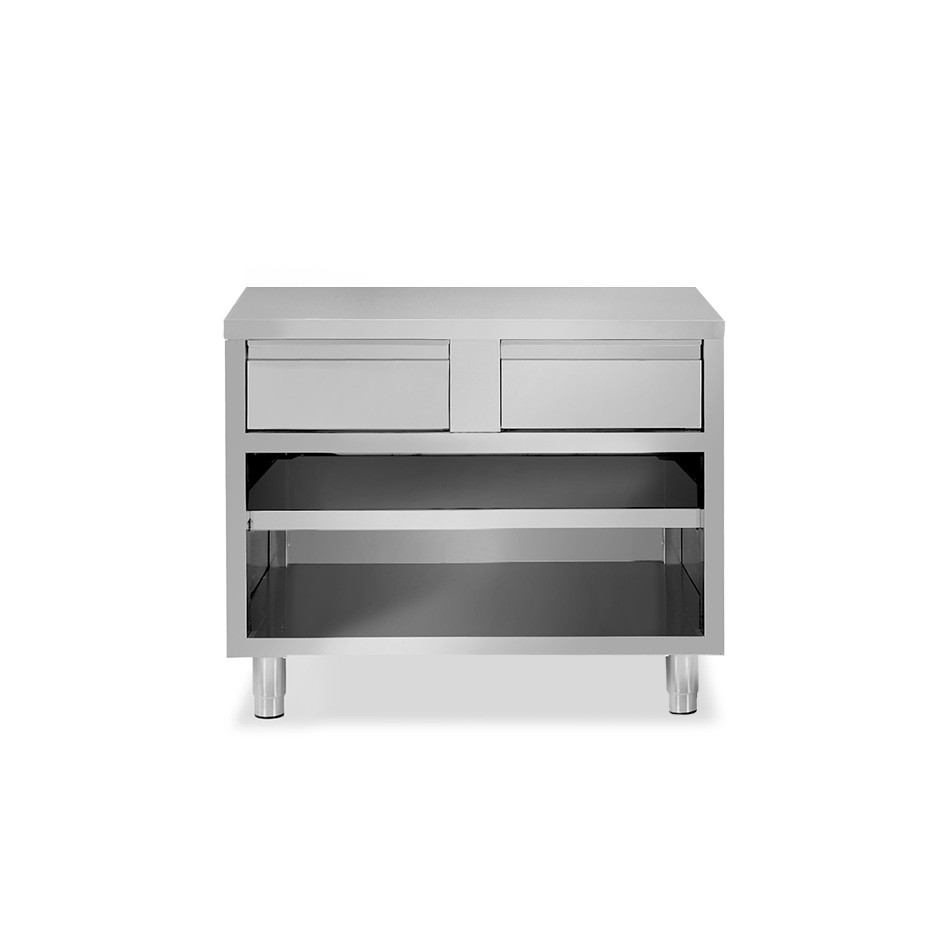 Mesa contrabarra de acero inoxidable con 2 cajones L 1000 mm x P 700 mm x A 850 mm
