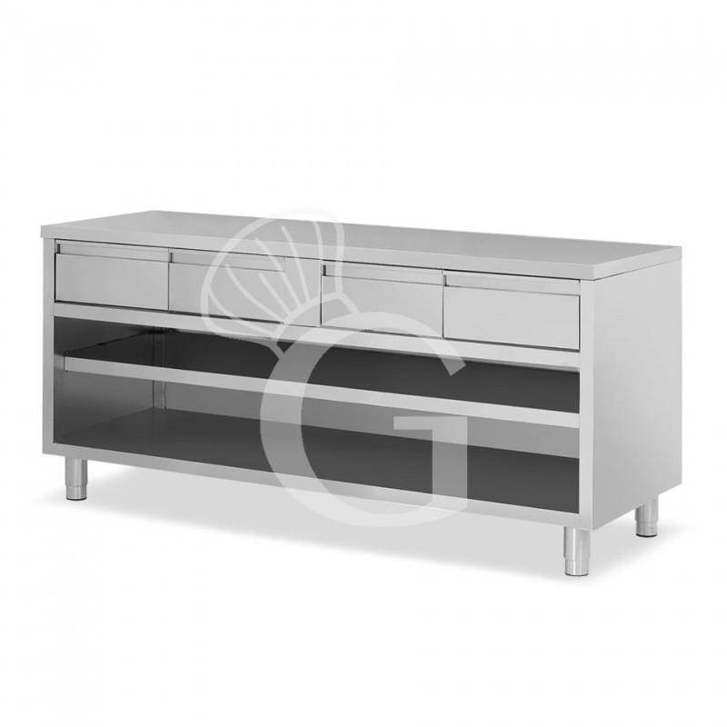 mesa contrabarra de acero inoxidable con 4 cajones l 2000 mm x p 600 mm x a 850 mm