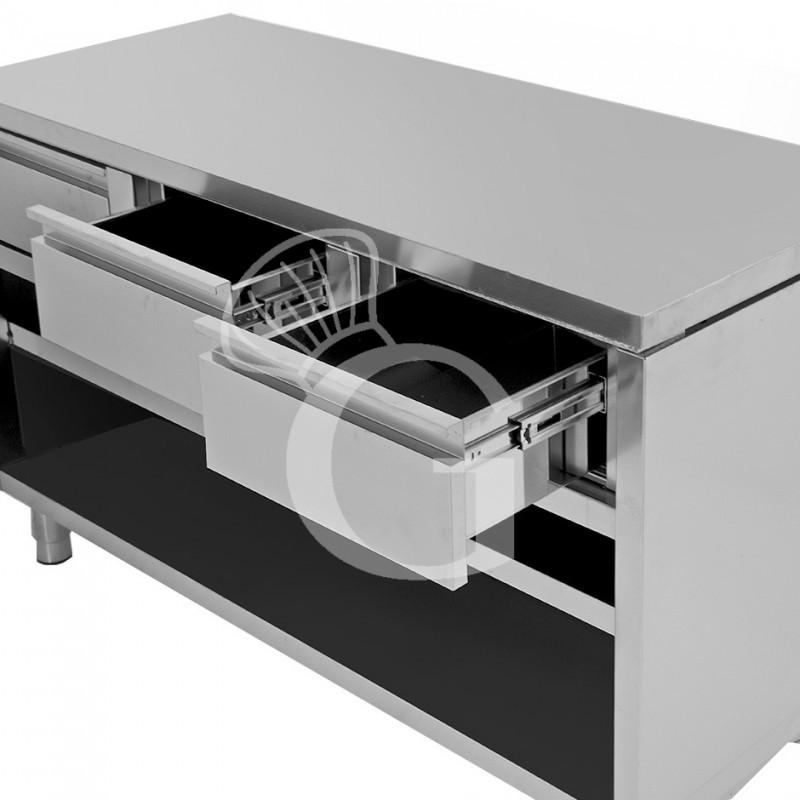 mesa contrabarra de acero inoxidable con 4 cajones l 2000 mm x p 600 mm x a 850 mm