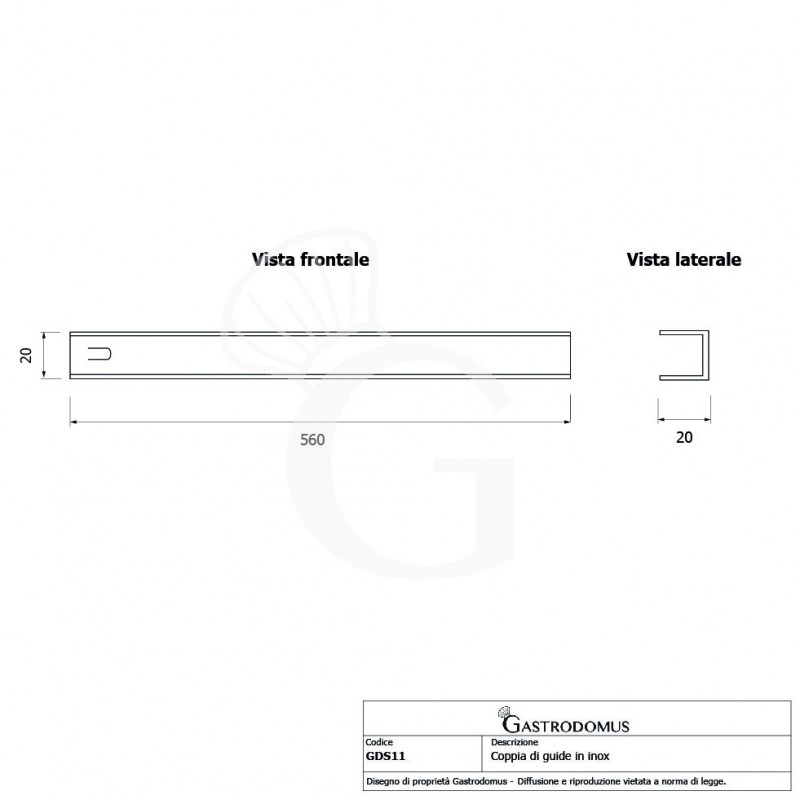 Par de guías de acero inoxidable para mesas refrigeradas y mesas frias para ensaladas p. 700 mm