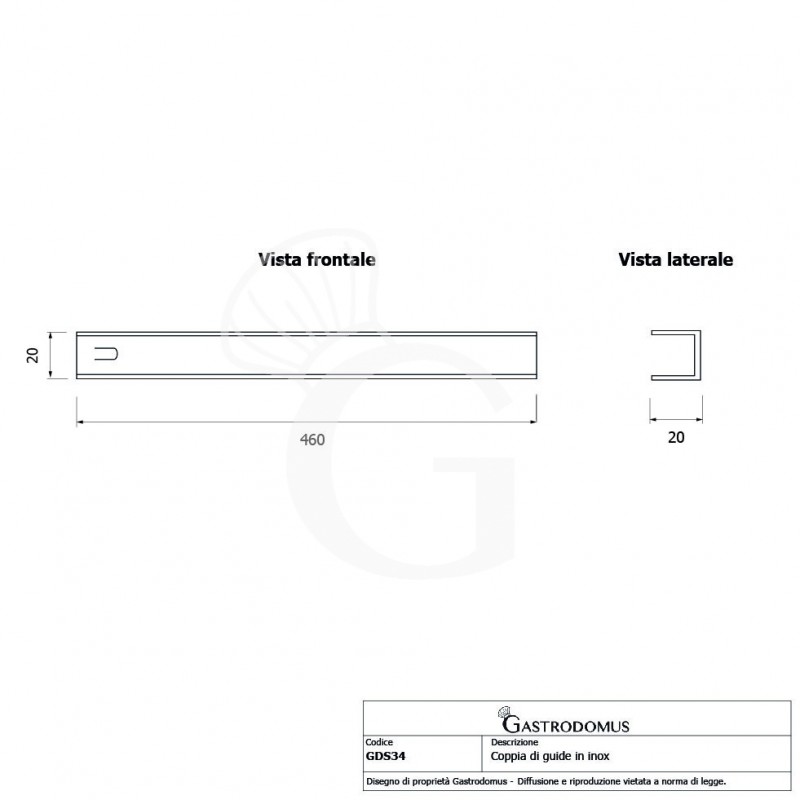 Par de guías de acero inoxidable para mesas refrigeradas Prof. 600 mm