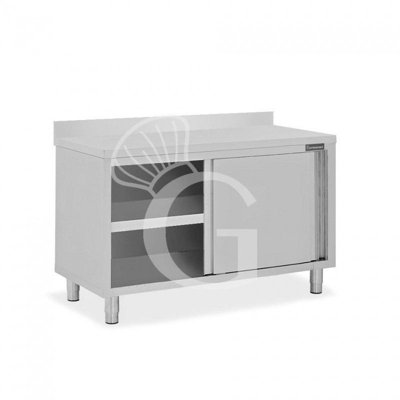 Mesa mural de acero inoxidable 2 puertas correderas y peto L 1400 mm x P 600 mm x A 950 mm