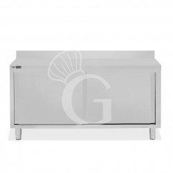 Mesa mural de acero inoxidable 2 puertas correderas y peto L 2000 mm x P 600 mm x A 950 mm
