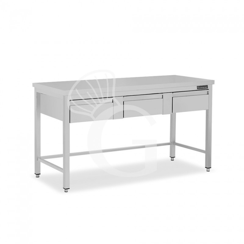 Mesa de acero inoxidable con 3 cajones L 1400 mm x P 800 mm x A 850 mm