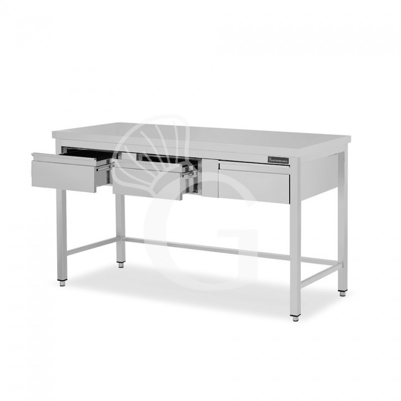 Mesa de acero inoxidable con 3 cajones L 1400 mm x P 800 mm x A 850 mm