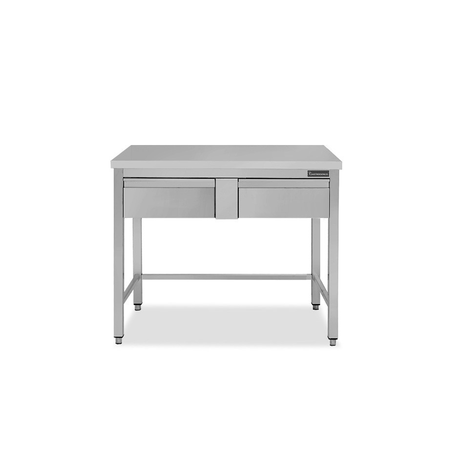Mesa de acero inoxidable con 2 cajones L 1000 mm x P 800 mm x A 850 mm
