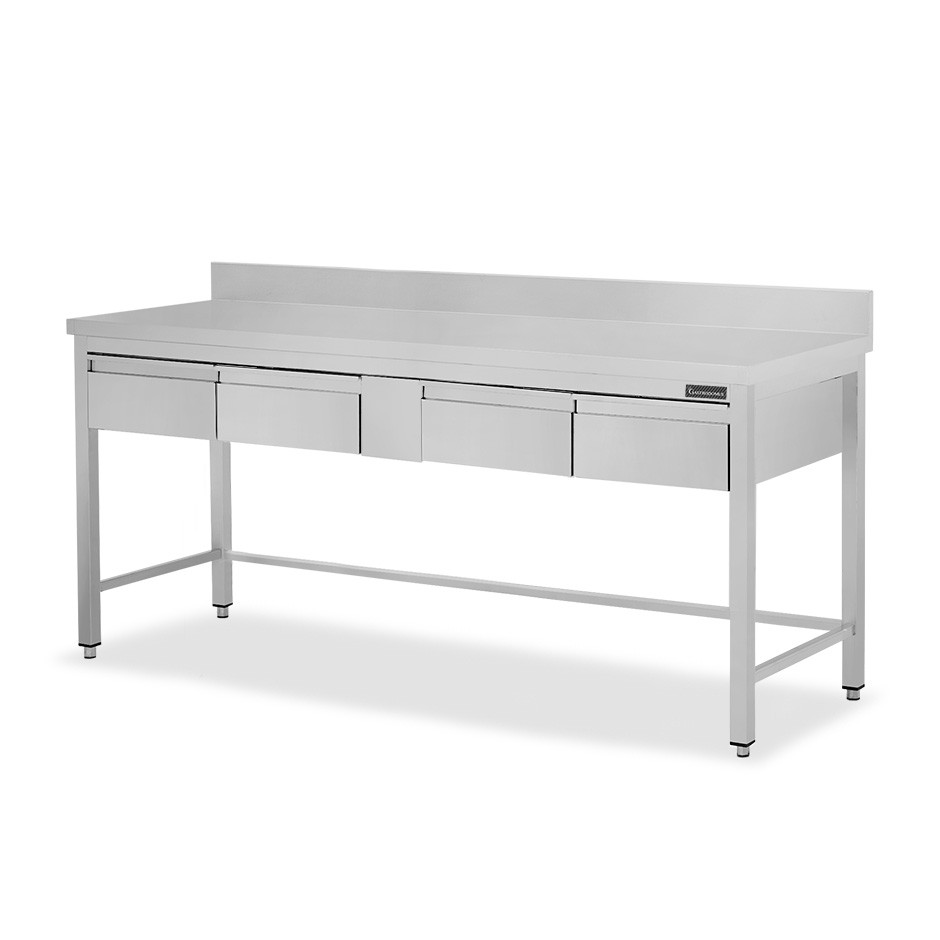 Tavolo inox 4 cassetti alzatina L 1800 mm x P 800 mm x H 950 mm